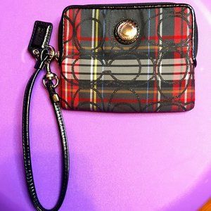 Coach Tartan Plaid Red and Black Wristlet / Wallet Fall